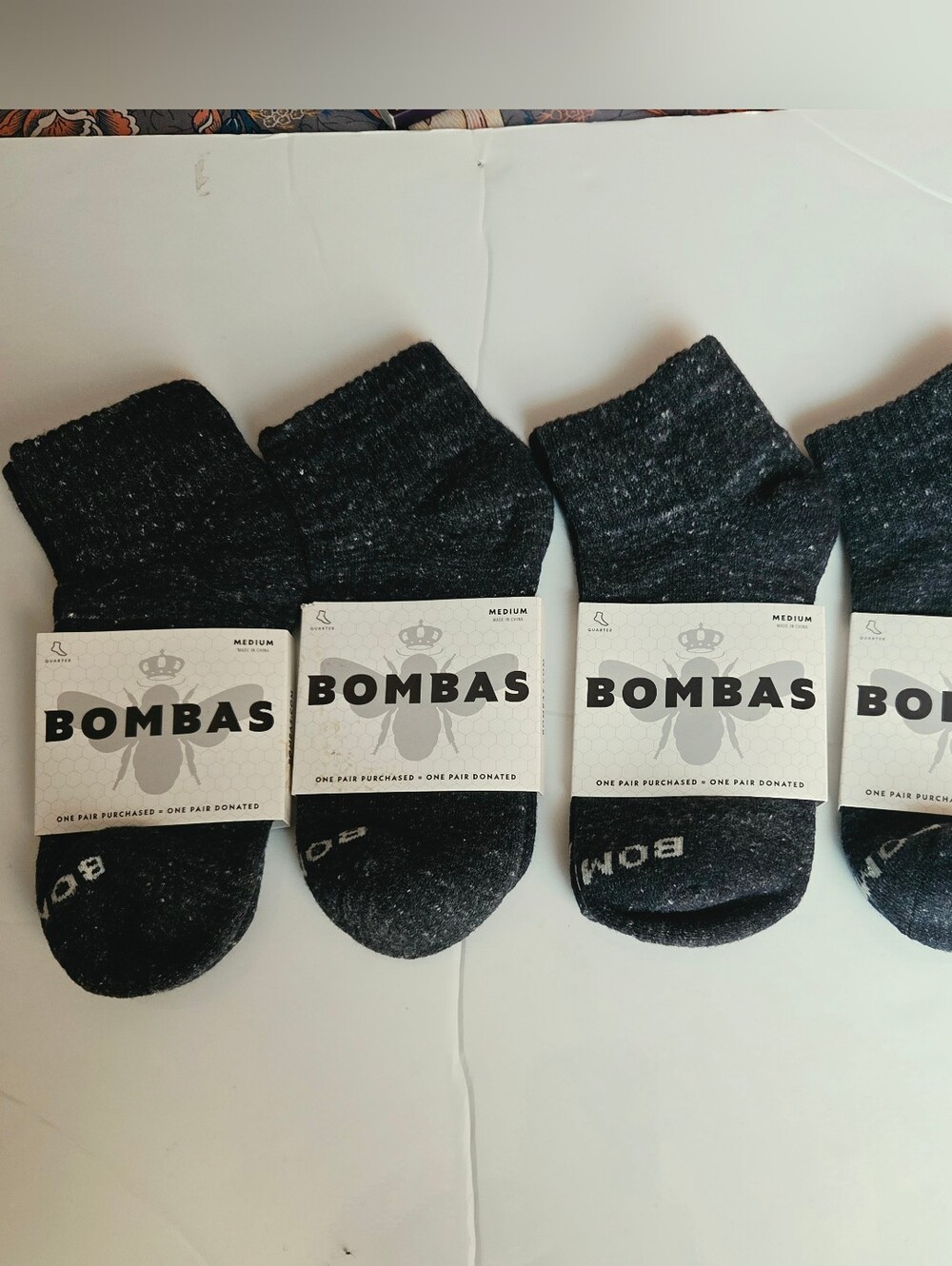 4 Pairs Of Bombas Quarter Gray Socks Size M